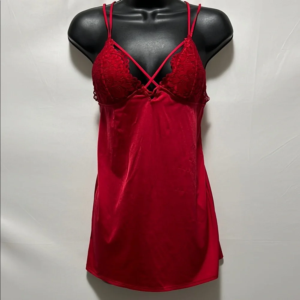 La SENZA Red Satin And Lace Chemise / Slip Dress - Picture 2 of 6